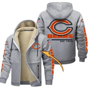Chicago Bears NFL Lamb Fleece Thick Coat NFL44010725338, Gift For Fan Chicago Bears - Light Gray