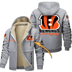 Cincinnati Bengals NFL Lamb Fleece Thick Coat NFL44010725339, Gift For Fan Cincinnati Bengals - Light Gray