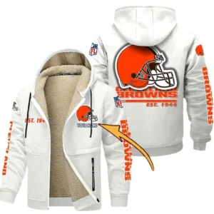 Cleveland Browns NFL Lamb Fleece Thick Coat NFL44010725340, Gift For Fan Cleveland Browns - White