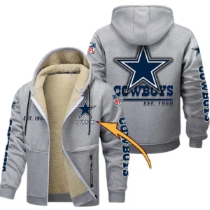 Dallas Cowboys NFL Lamb Fleece Thick Coat NFL44010725341, Gift For Fan Dallas Cowboys - Light Gray