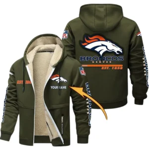 Denver Broncos NFL Lamb Fleece Thick Coat NFL44010725342, Gift For Fan Denver Broncos - Army Green