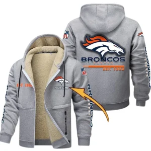 Denver Broncos NFL Lamb Fleece Thick Coat NFL44010725342, Gift For Fan Denver Broncos - Light Gray