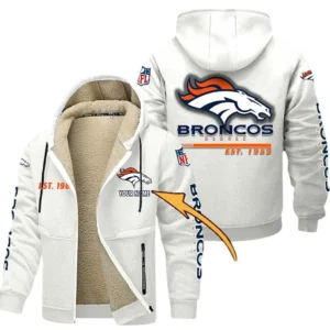 Denver Broncos NFL Lamb Fleece Thick Coat NFL44010725342, Gift For Fan Denver Broncos - White