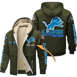 Detroit Lions NFL Lamb Fleece Thick Coat NFL44010725343, Gift For Fan Detroit Lions - Army Green