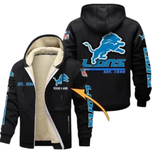 Detroit Lions NFL Lamb Fleece Thick Coat NFL44010725343, Gift For Fan Detroit Lions - Black