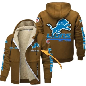 Detroit Lions NFL Lamb Fleece Thick Coat NFL44010725343, Gift For Fan Detroit Lions - Brown