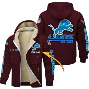 Detroit Lions NFL Lamb Fleece Thick Coat NFL44010725343, Gift For Fan Detroit Lions - Burgundy