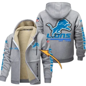 Detroit Lions NFL Lamb Fleece Thick Coat NFL44010725343, Gift For Fan Detroit Lions - Light Gray