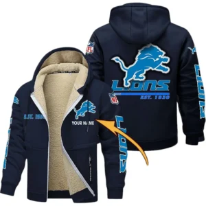 Detroit Lions NFL Lamb Fleece Thick Coat NFL44010725343, Gift For Fan Detroit Lions - Navy Blue