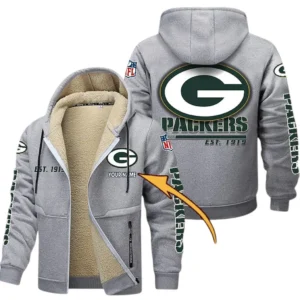 Green Bay Packers NFL Lamb Fleece Thick Coat NFL44010725344, Gift For Fan Green Bay Packers - Light Gray