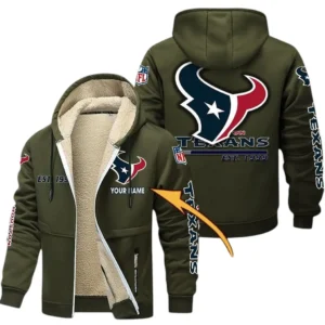 Houston Texans NFL Lamb Fleece Thick Coat NFL44010725345, Gift For Fan Houston Texans - Army Green