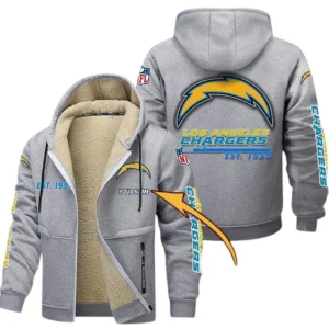 Los Angeles Chargers NFL Lamb Fleece Thick Coat NFL44010725349, Gift For Fan Los Angeles Chargers - Light Gray