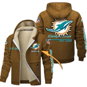 Miami Dolphins NFL Lamb Fleece Thick Coat NFL44010725351, Gift For Fan Miami Dolphins - Brown