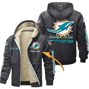 Miami Dolphins NFL Lamb Fleece Thick Coat NFL44010725351, Gift For Fan Miami Dolphins - Dark Gray