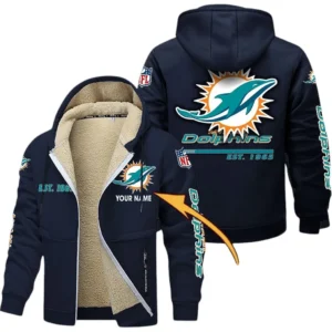 Miami Dolphins NFL Lamb Fleece Thick Coat NFL44010725351, Gift For Fan Miami Dolphins - Navy Blue