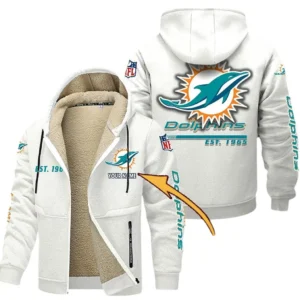 Miami Dolphins NFL Lamb Fleece Thick Coat NFL44010725351, Gift For Fan Miami Dolphins - White