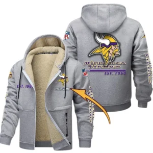 Minnesota Vikings NFL Lamb Fleece Thick Coat NFL44010725352, Gift For Fan Minnesota Vikings - Light Gray