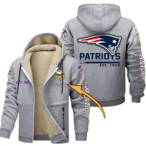 New England Patriots NFL Lamb Fleece Thick Coat NFL44010725353, Gift For Fan New England Patriots - Light Gray