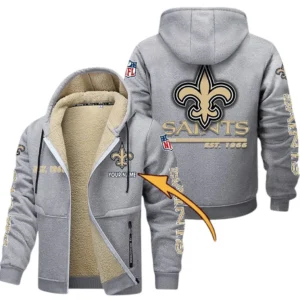 New Orleans Saints NFL Lamb Fleece Thick Coat NFL44010725354, Gift For Fan New Orleans Saints - Light Gray