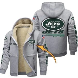 New York Jets NFL Lamb Fleece Thick Coat NFL44010725356, Gift For Fan New York Jets - Light Gray