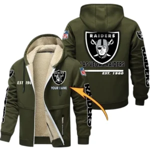 Las Vegas Raiders NFL Lamb Fleece Thick Coat NFL44010725357, Gift For Fan Las Vegas Raiders - Army Green