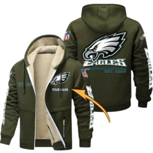 Philadelphia Eagles NFL Lamb Fleece Thick Coat NFL44010725358, Gift For Fan Philadelphia Eagles - Army Green