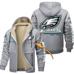 Philadelphia Eagles NFL Lamb Fleece Thick Coat NFL44010725358, Gift For Fan Philadelphia Eagles - Light Gray