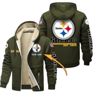 Pittsburgh Steelers NFL Lamb Fleece Thick Coat NFL44010725359, Gift For Fan Pittsburgh Steelers - Army Green
