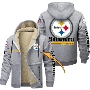 Pittsburgh Steelers NFL Lamb Fleece Thick Coat NFL44010725359, Gift For Fan Pittsburgh Steelers - Light Gray