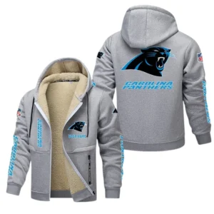 Carolina Panthers NFL Lamb Fleece Thick Coat NFL62012025335, Gift For Fan Carolina Panthers - Light Gray