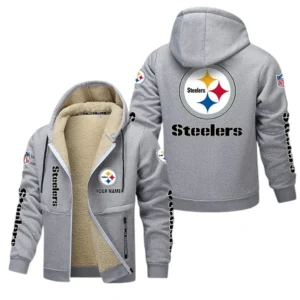 Pittsburgh Steelers NFL Lamb Fleece Thick Coat NFL62012025339, Gift For Fan Pittsburgh Steelers - Light Gray