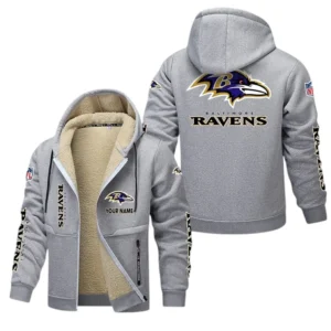 Baltimore Ravens NFL Lamb Fleece Thick Coat NFL62012025342, Gift For Fan Baltimore Ravens - Light Gray