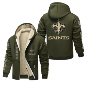 New Orleans Saints NFL Lamb Fleece Thick Coat NFL62012025346, Gift For Fan New Orleans Saints - Army Green