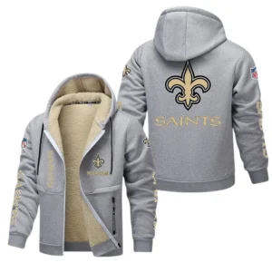New Orleans Saints NFL Lamb Fleece Thick Coat NFL62012025346, Gift For Fan New Orleans Saints - Light Gray