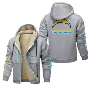 Los Angeles Chargers NFL Lamb Fleece Thick Coat NFL62012025347, Gift For Fan Los Angeles Chargers - Light Gray