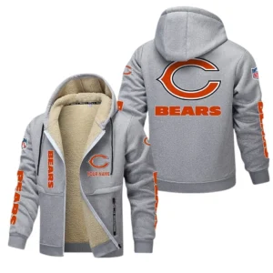 Chicago Bears NFL Lamb Fleece Thick Coat NFL62012025348, Gift For Fan Chicago Bears - Light Gray