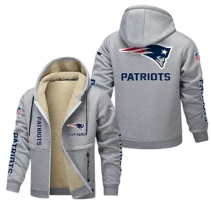New England Patriots NFL Lamb Fleece Thick Coat NFL62012025349, Gift For Fan New England Patriots - Light Gray