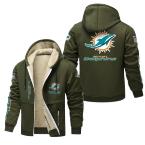 Miami Dolphins NFL Lamb Fleece Thick Coat NFL62012025350, Gift For Fan Miami Dolphins - Army Green
