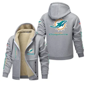 Miami Dolphins NFL Lamb Fleece Thick Coat NFL62012025350, Gift For Fan Miami Dolphins - Light Gray