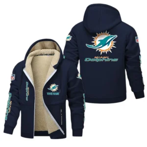 Miami Dolphins NFL Lamb Fleece Thick Coat NFL62012025350, Gift For Fan Miami Dolphins - Navy Blue