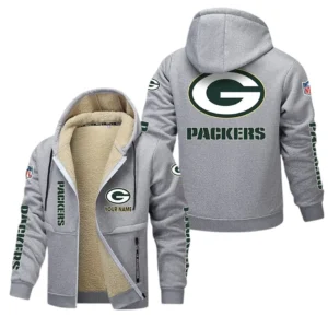 Green Bay Packers NFL Lamb Fleece Thick Coat NFL62012025352, Gift For Fan Green Bay Packers - Light Gray