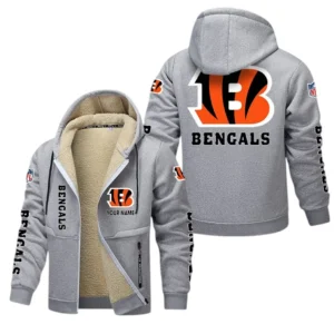 Cincinnati Bengals NFL Lamb Fleece Thick Coat NFL62012025355, Gift For Fan Cincinnati Bengals - Light Gray