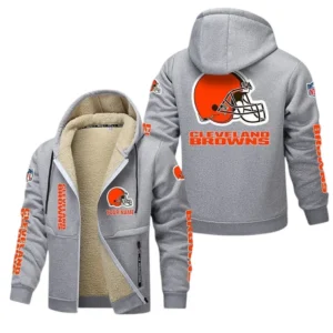 Cleveland Browns NFL Lamb Fleece Thick Coat NFL62012025358, Gift For Fan Cleveland Browns - Light Gray