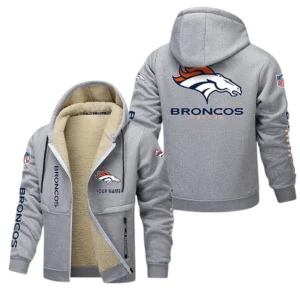 Denver Broncos NFL Lamb Fleece Thick Coat NFL62012025361, Gift For Fan Denver Broncos - Light Gray