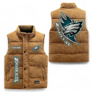 Philadelphia Eagles NFL Corduroy Vest NFL67011525892, Gift For Fan Philadelphia Eagles - Brown