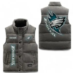 Philadelphia Eagles NFL Corduroy Vest NFL67011525892, Gift For Fan Philadelphia Eagles - Gray