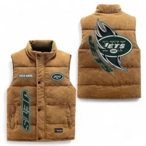 New York Jets NFL Corduroy Vest NFL67011525901, Gift For Fan New York Jets - Brown