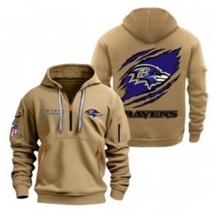 Baltimore Ravens NFL Hoodie Half Zipper NFL70011025894, Gift For Fan Baltimore Ravens - Khaki