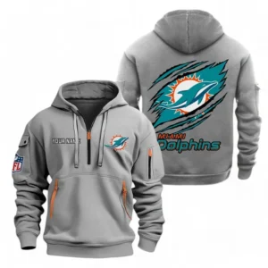 Miami Dolphins NFL Hoodie Half Zipper NFL70011025895, Gift For Fan Miami Dolphins - Gray