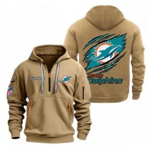 Miami Dolphins NFL Hoodie Half Zipper NFL70011025895, Gift For Fan Miami Dolphins - Khaki